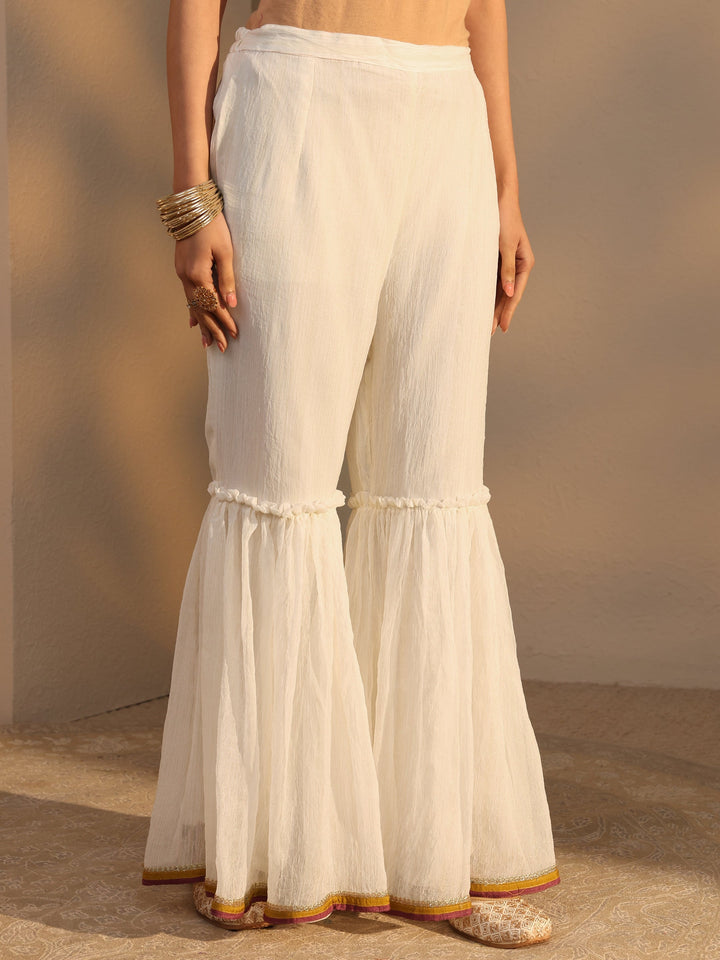 Off White Woven Design Chiffon Straight Suits Set With Dupatta
