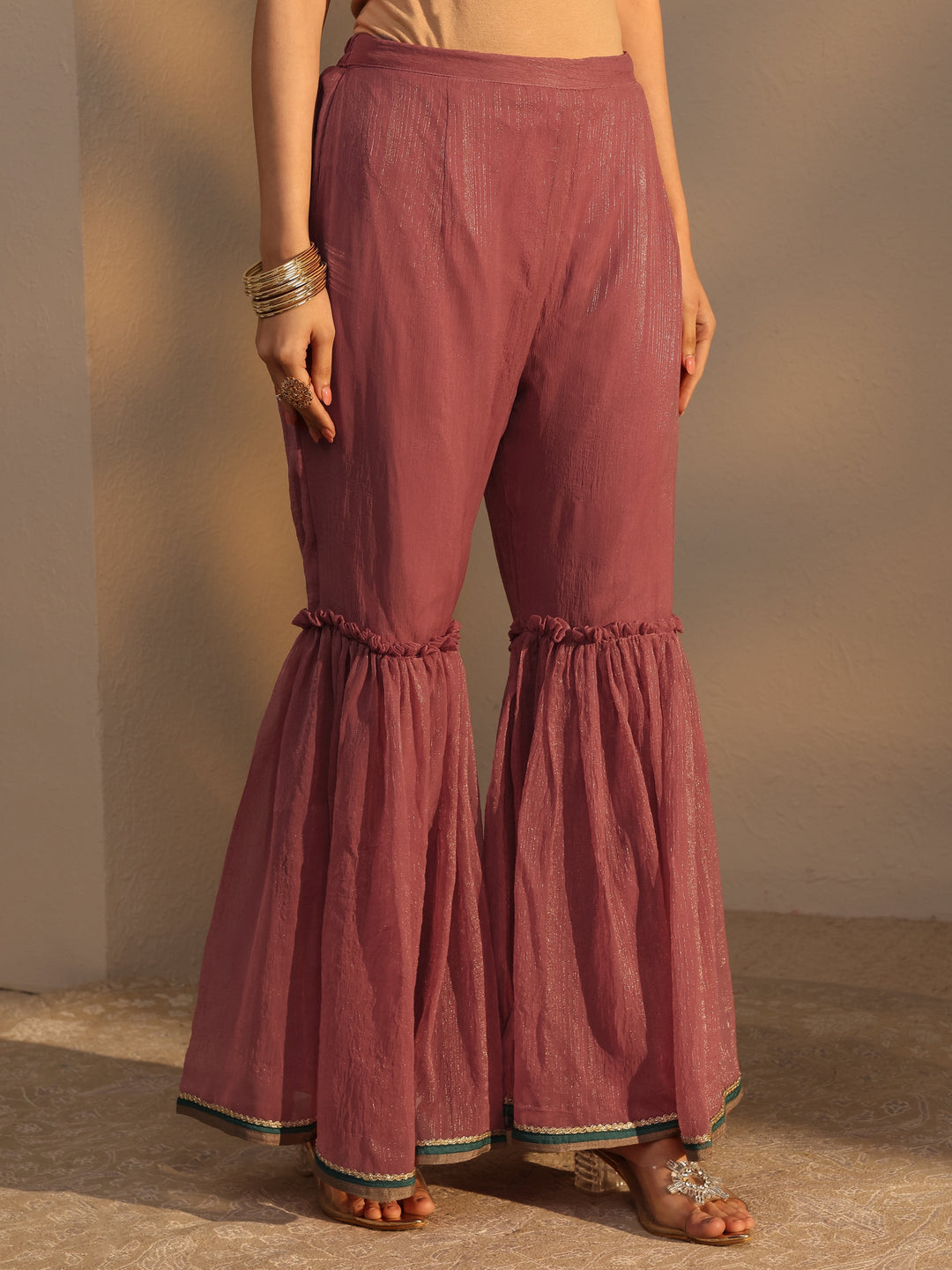 Peach Woven Design Chiffon Straight Suits Set With Dupatta