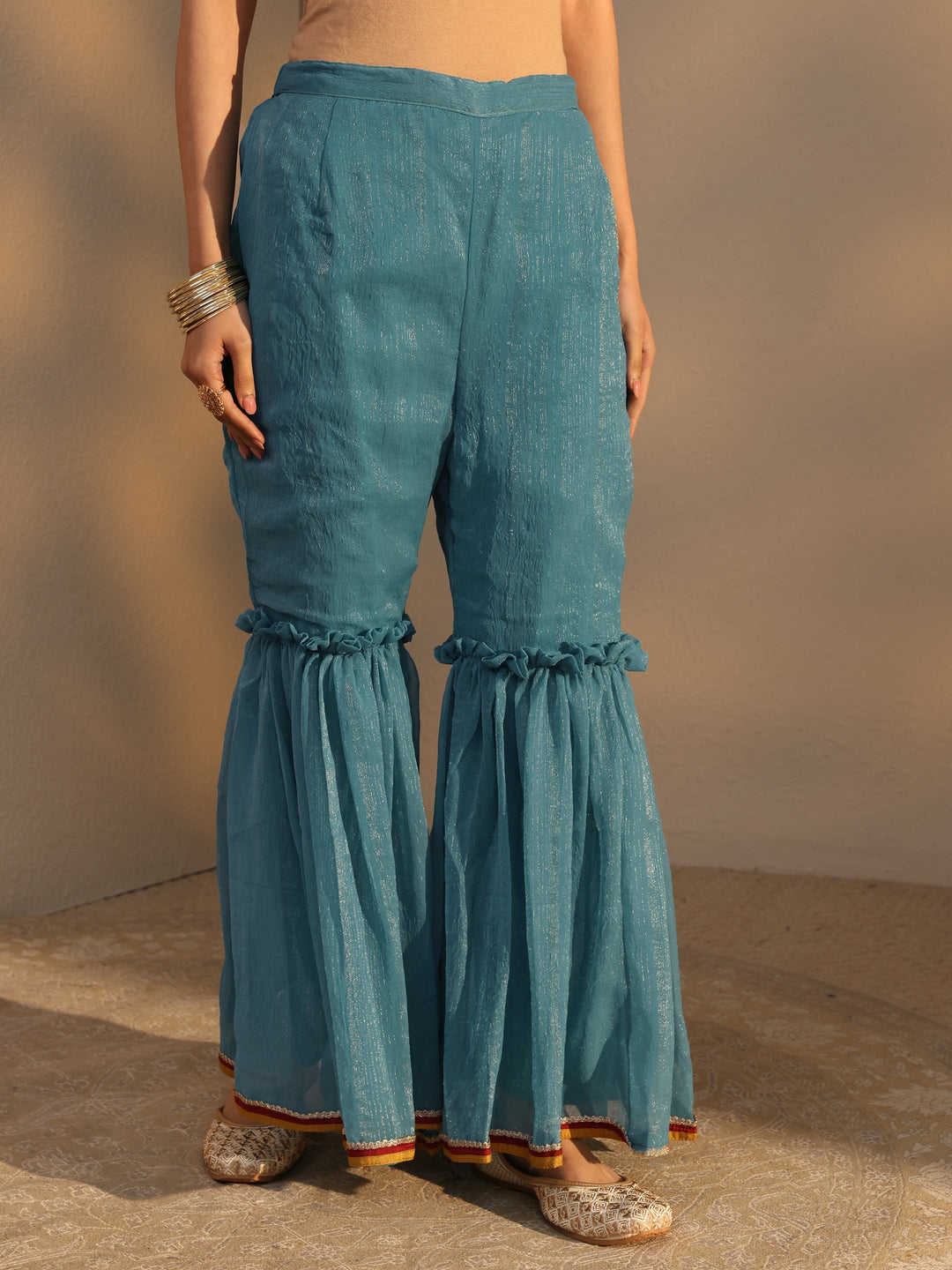 Blue Woven Design Chiffon Straight Suits Set With Dupatta