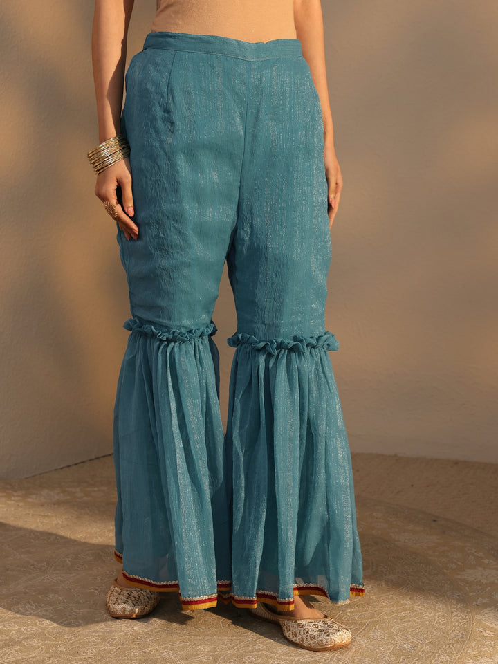 Blue Woven Design Chiffon Straight Suits Set With Dupatta