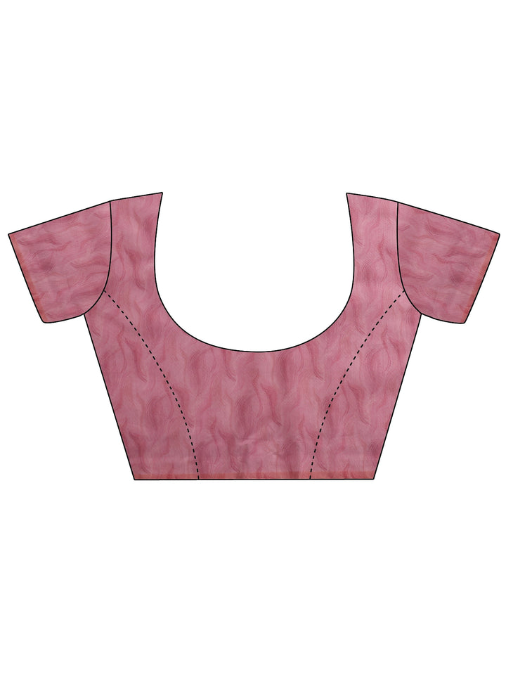 Pink Printed Silk Blend Saree With Unstitched Blouse Piece
