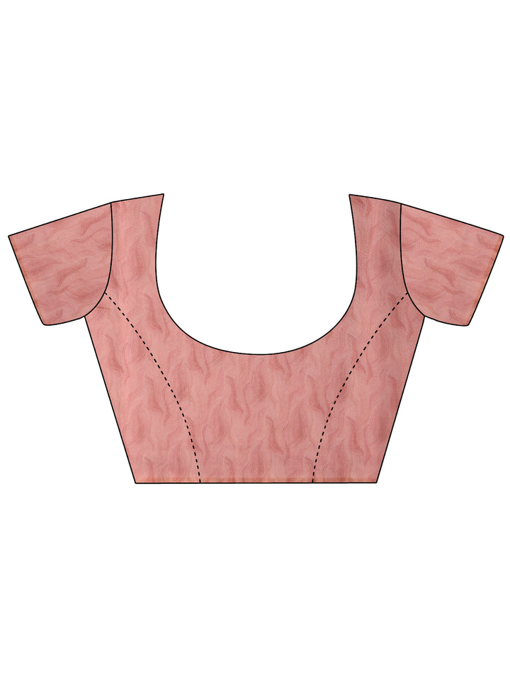 Peach Printed Silk Blend Saree With Unstitched Blouse Piece