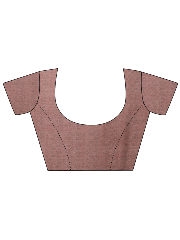 Brown Printed Silk Blend Saree With Unstitched Blouse Piece