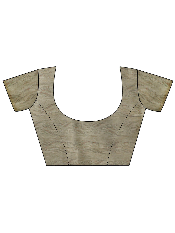Beige Printed Silk Blend Saree With Unstitched Blouse Piece