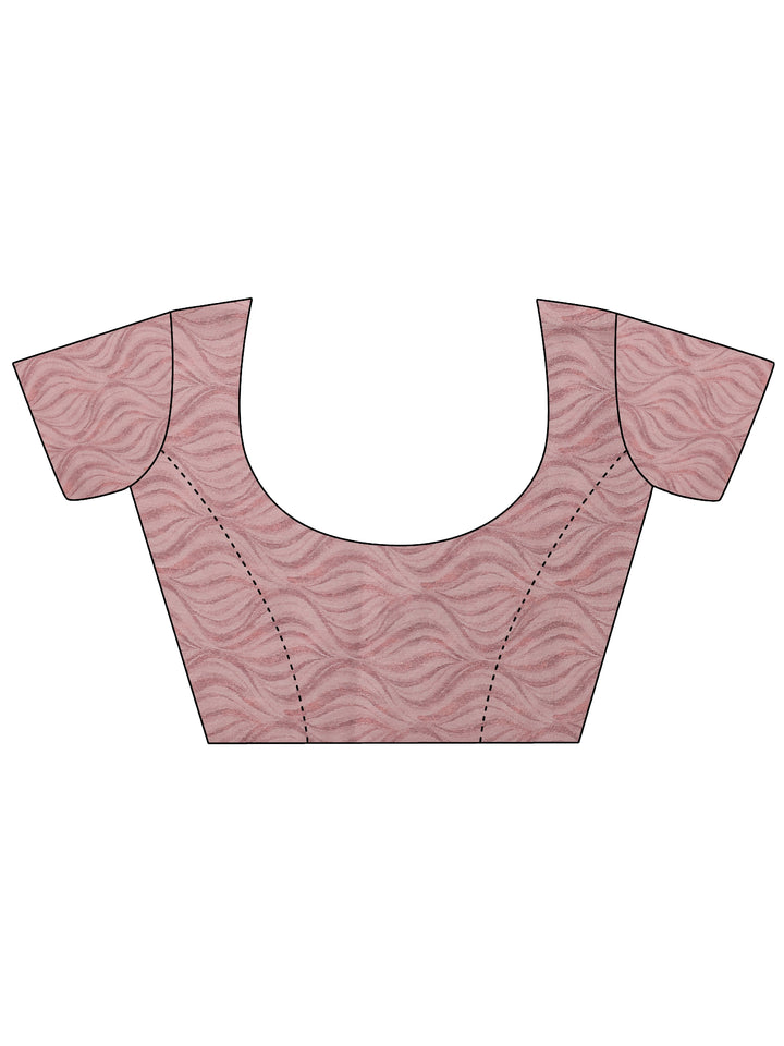 Peach Printed Silk Blend Saree With Unstitched Blouse Piece