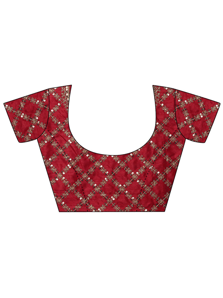 Red Bandhani Printed Silk Blend Saree With Unstitched Blouse Piece