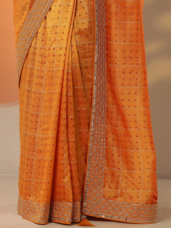 Mustard Bandhani Printed Silk Blend Saree With Unstitched Blouse Piece