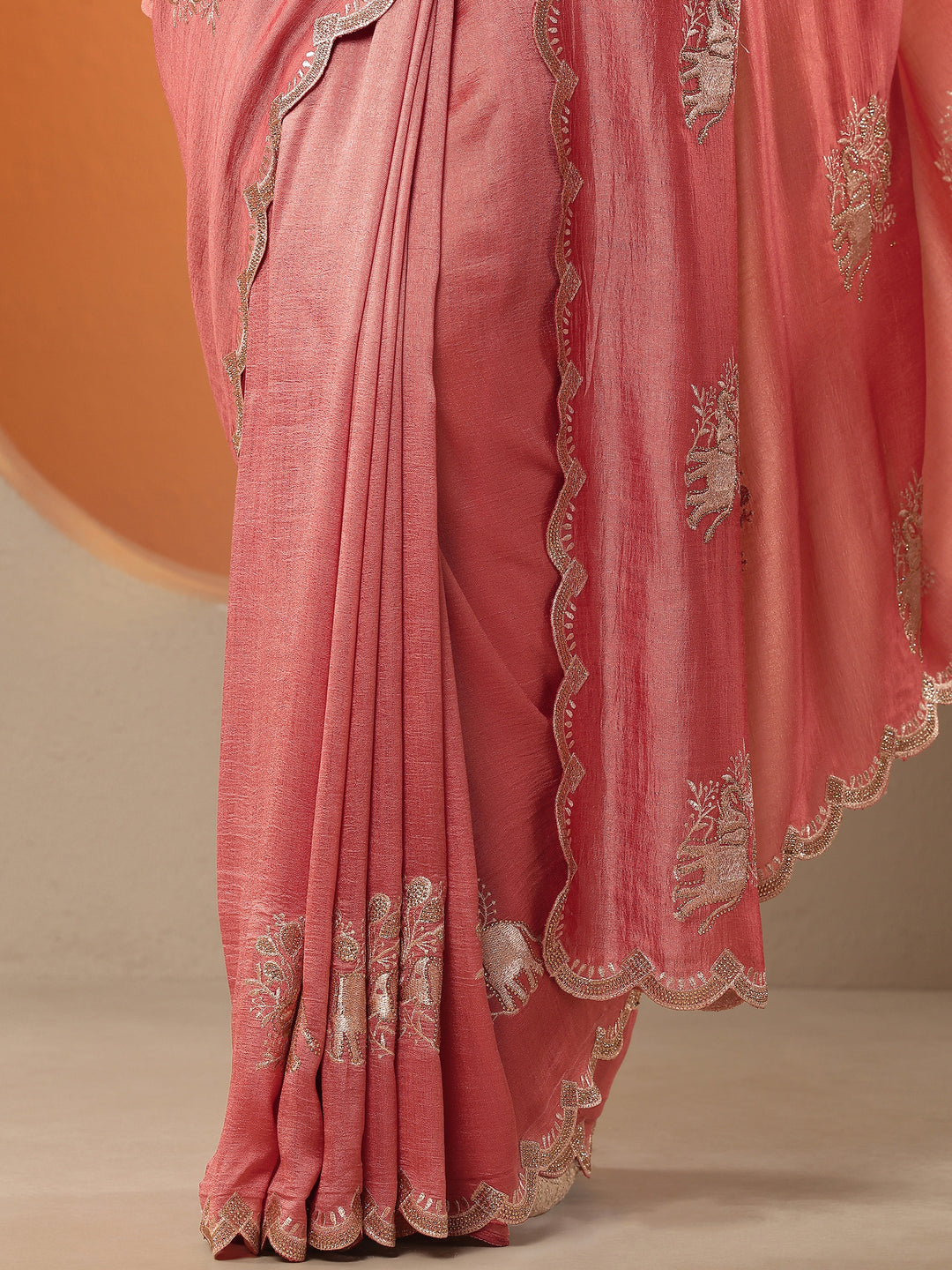Pink Embellished Chinon Saree With Unstitched Blouse Piece