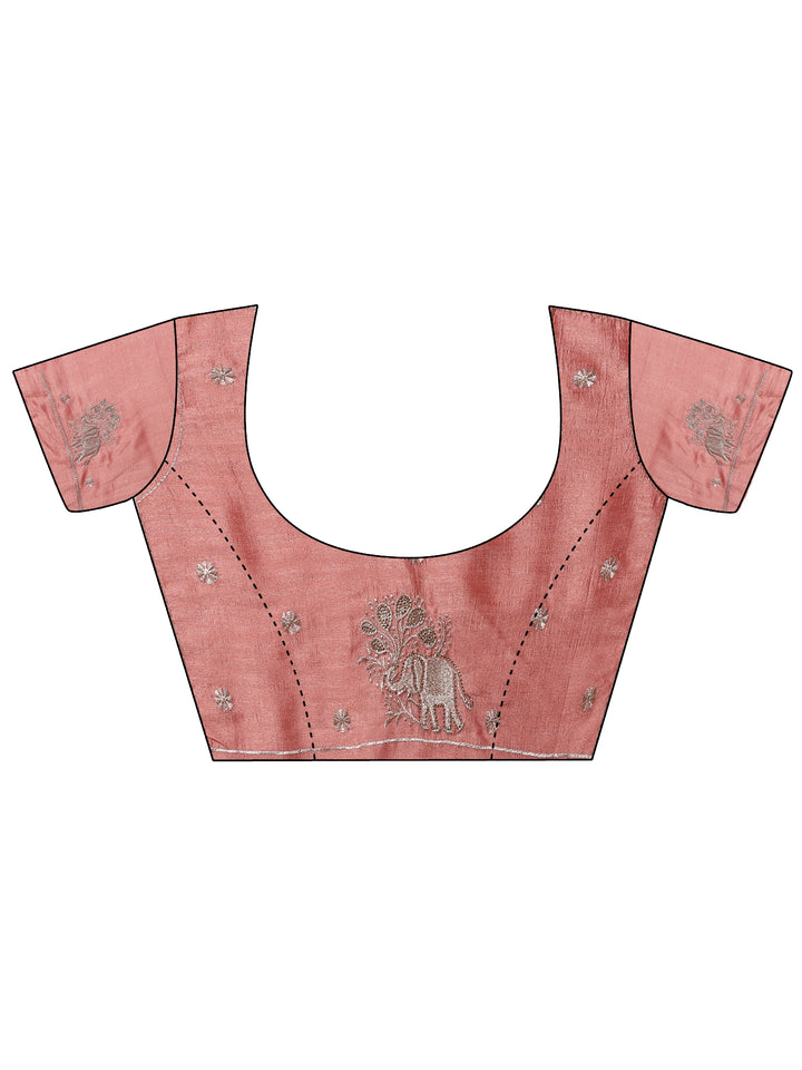 Pink Embellished Chinon Saree With Unstitched Blouse Piece