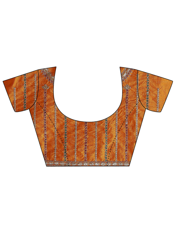 Mustard Printed Silk Blend Saree With Unstitched Blouse Piece