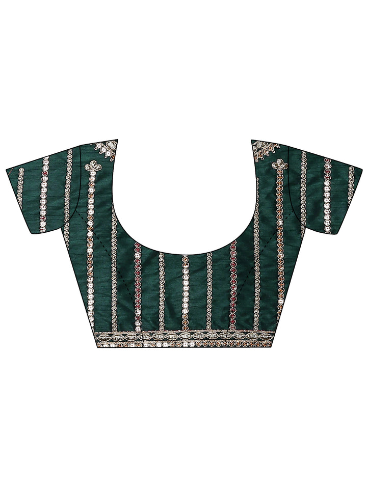 Green Printed Silk Blend Saree With Unstitched Blouse Piece