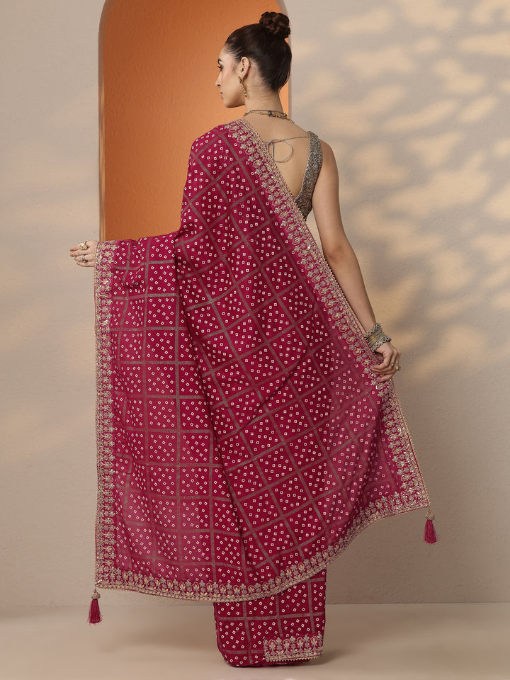 Pink Bandhani Printed Silk Blend Saree With Unstitched Blouse Piece