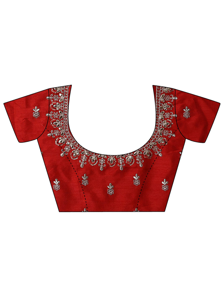 Red Bandhani Printed Silk Blend Saree With Unstitched Blouse Piece