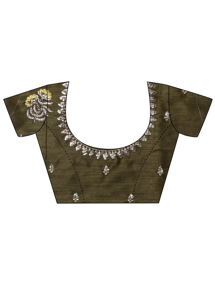 Mustard Embellished Silk Blend Saree With Unstitched Blouse Piece