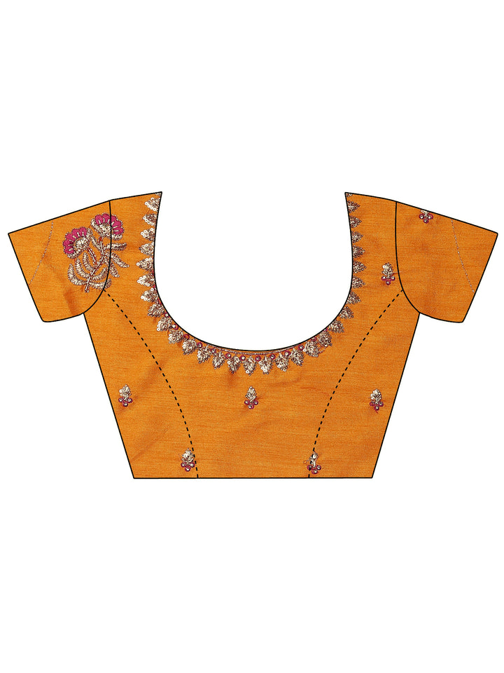 Pink Embellished Silk Blend Saree With Unstitched Blouse Piece