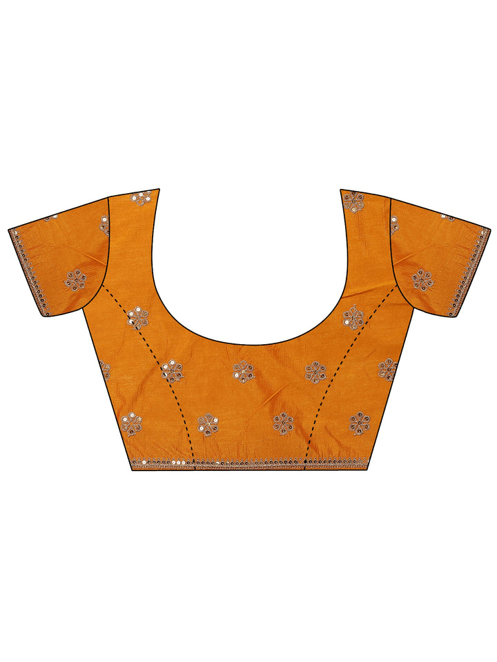 Orange Printed Silk Blend Saree With Unstitched Blouse Piece