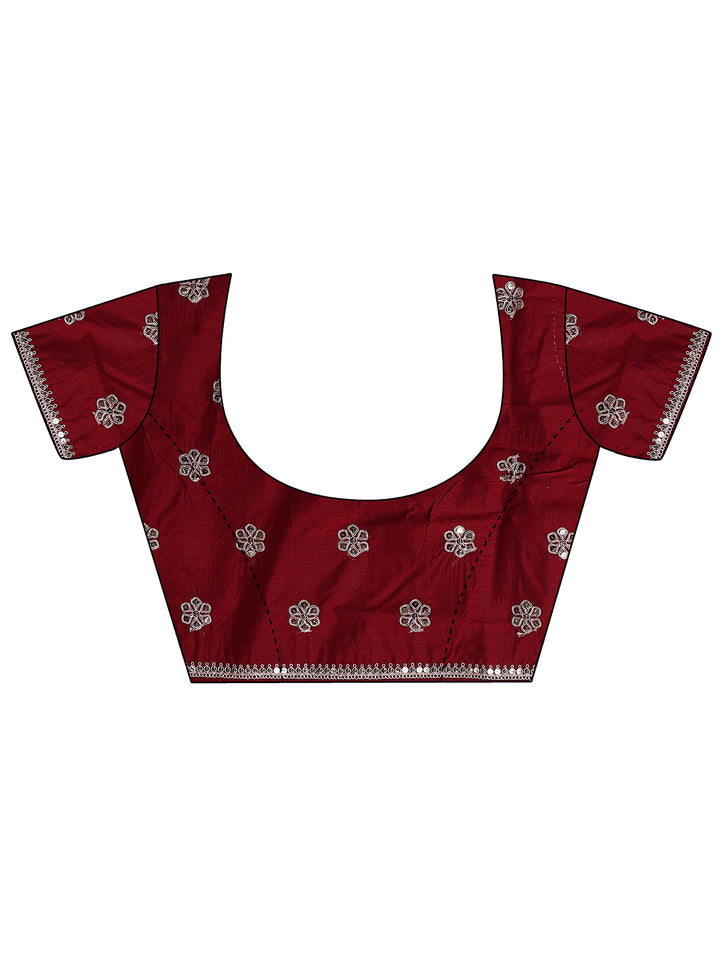 Red Printed Silk Blend Saree With Unstitched Blouse Piece