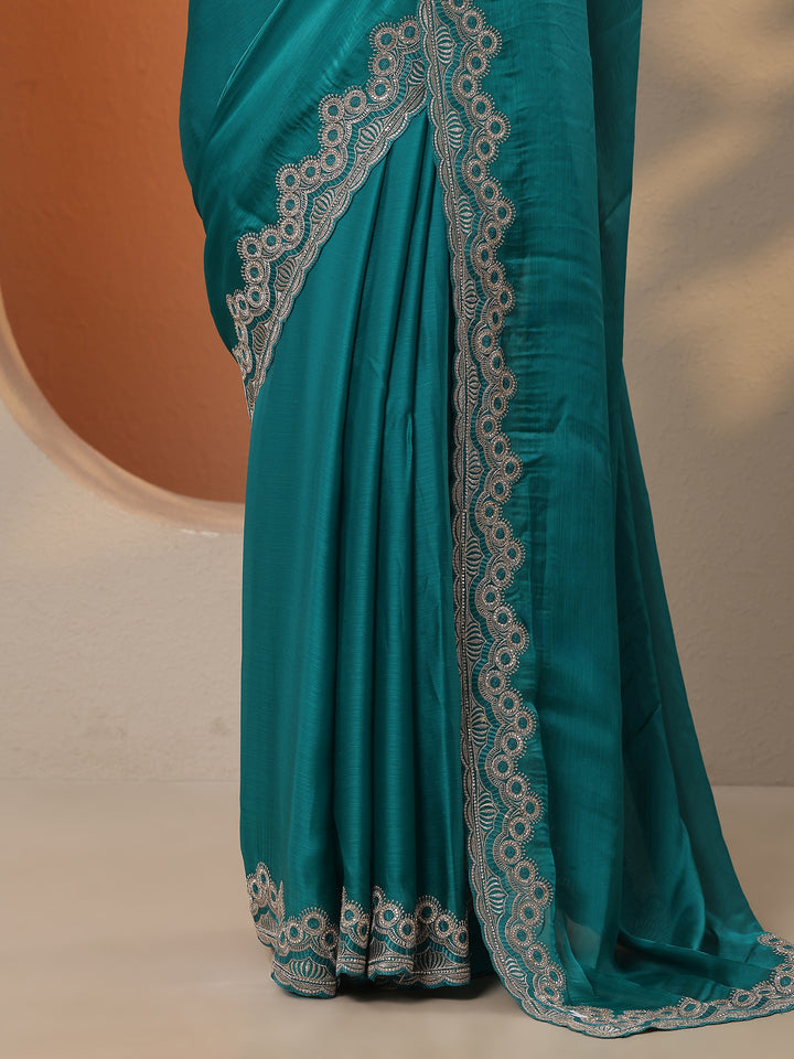 Green Solid Chiffon Saree With Unstitched Blouse Piece