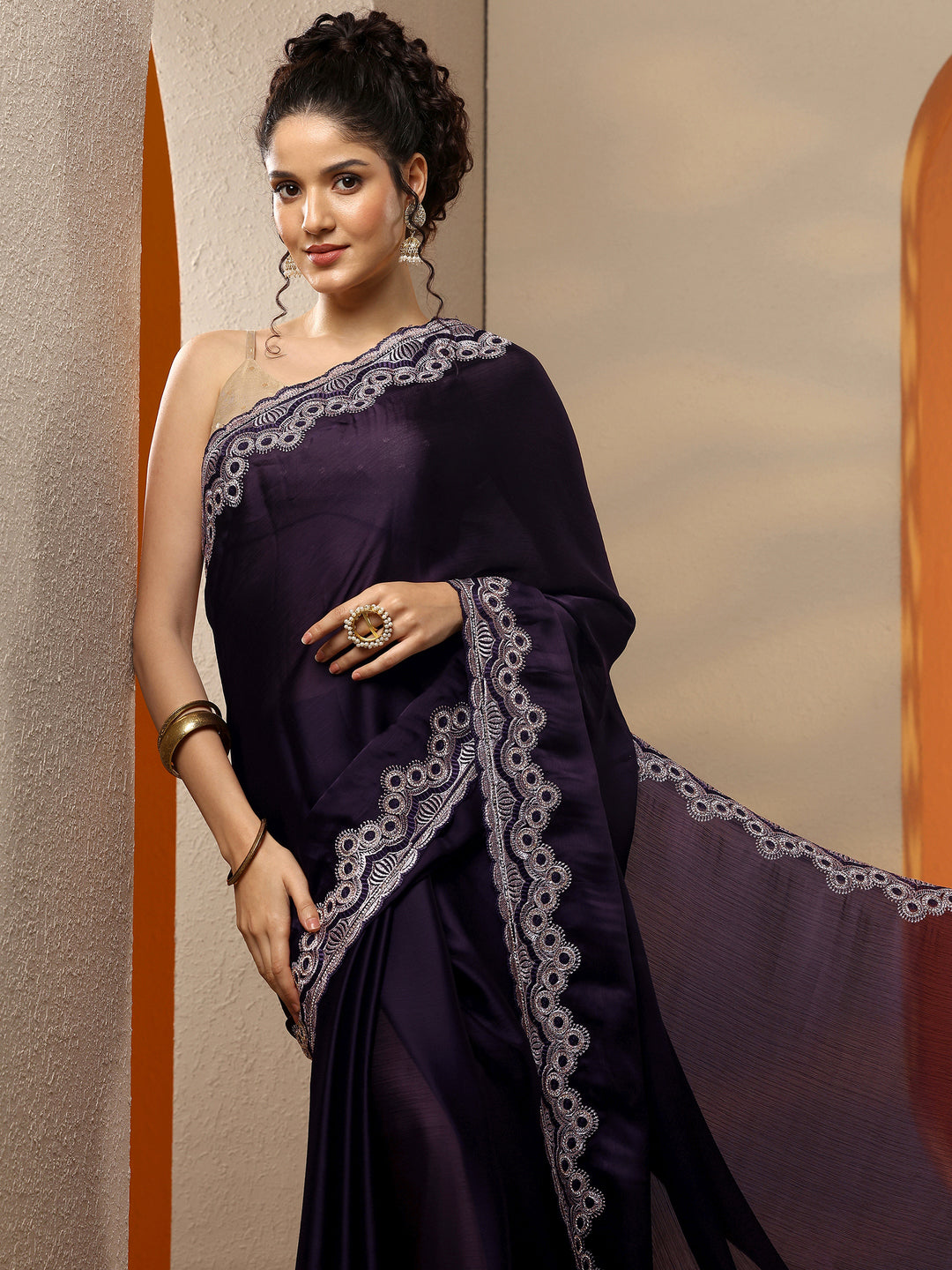 Burgundy Solid Chiffon Saree With Unstitched Blouse Piece