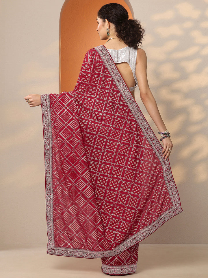 Red Bandhani Printed Silk Blend Saree With Unstitched Blouse Piece