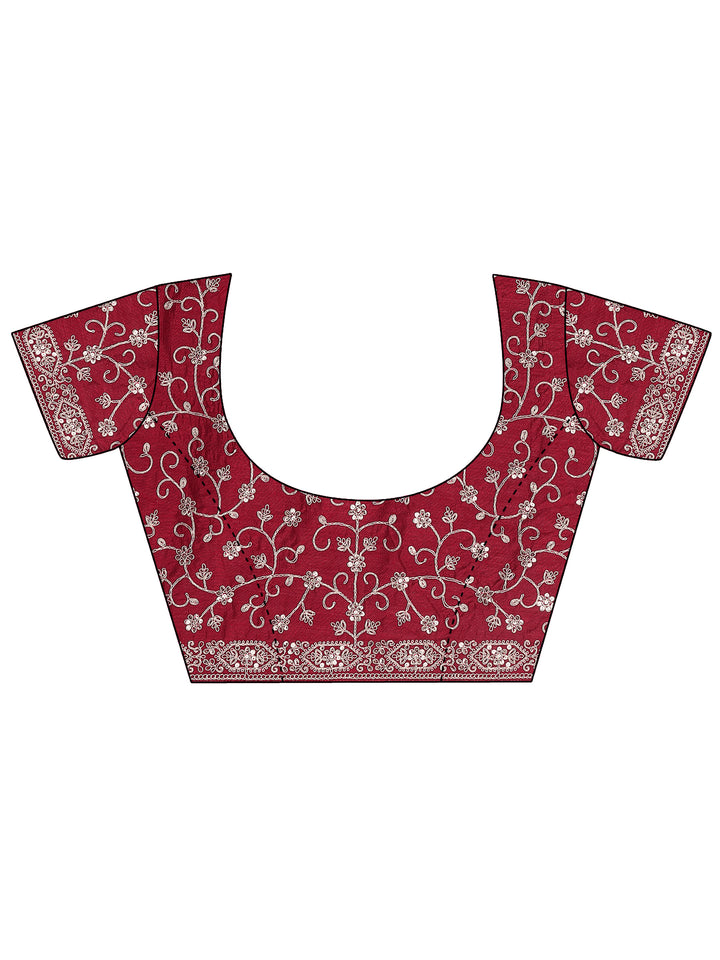 Red Bandhani Printed Silk Blend Saree With Unstitched Blouse Piece