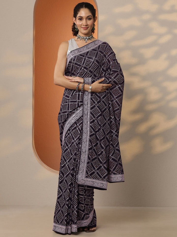 Purple Bandhani Printed Silk Blend Saree With Unstitched Blouse Piece