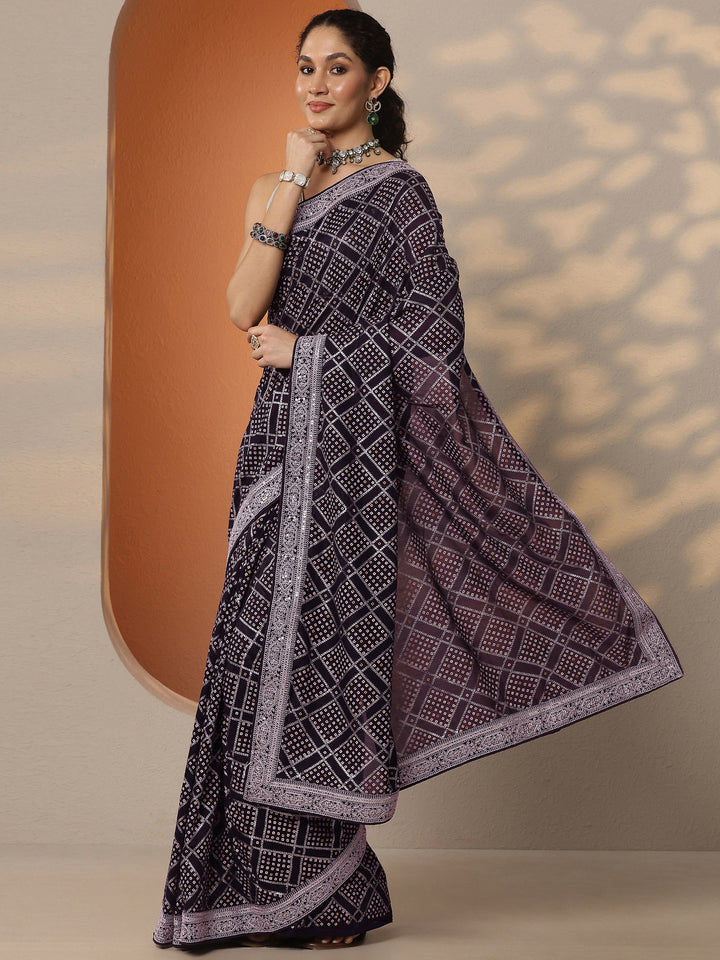 Purple Bandhani Printed Silk Blend Saree With Unstitched Blouse Piece