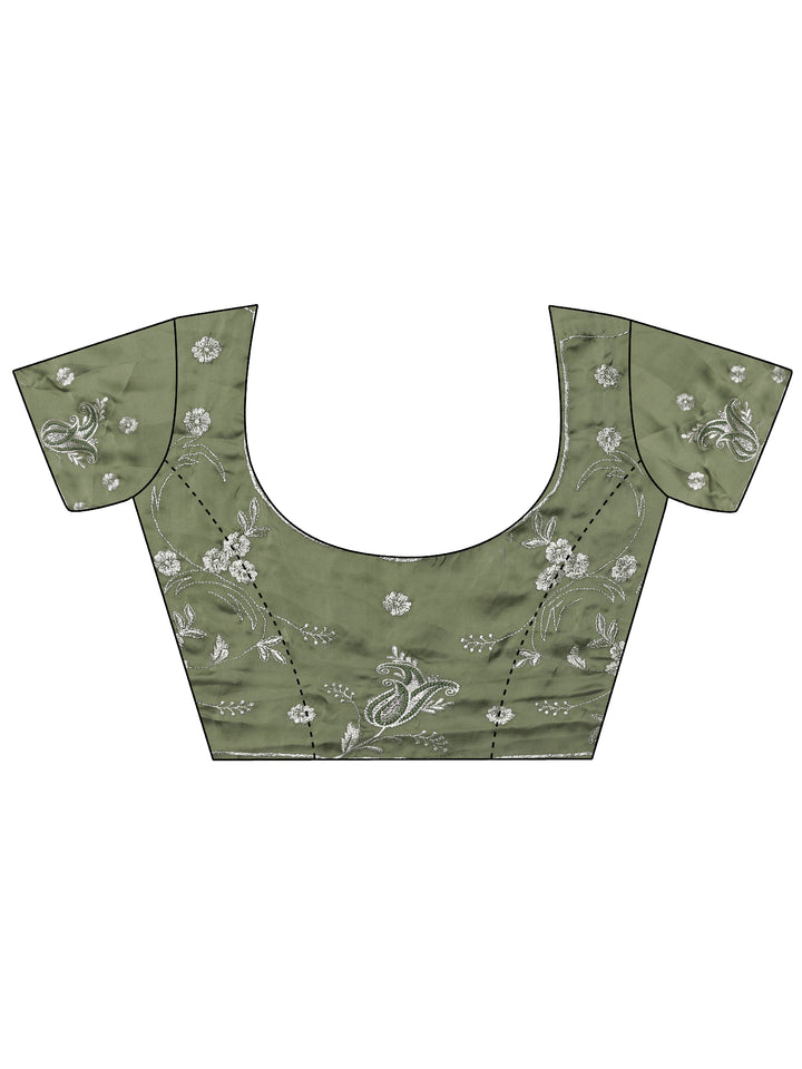 Green Solid Satin Saree With Unstitched Blouse Piece