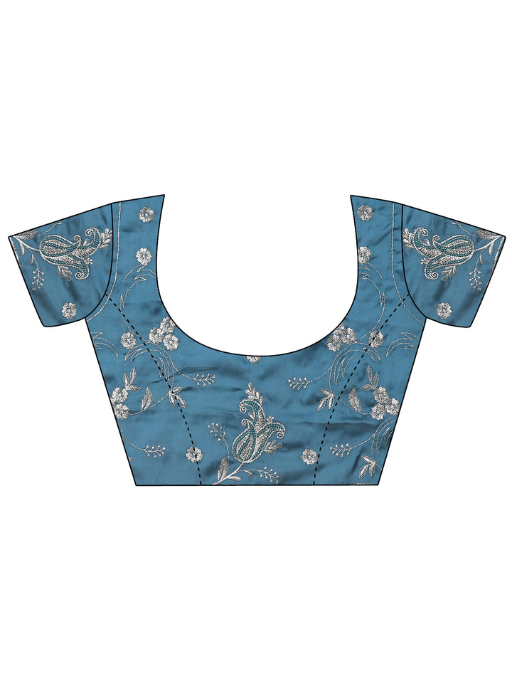 Blue Solid Satin Saree With Unstitched Blouse Piece