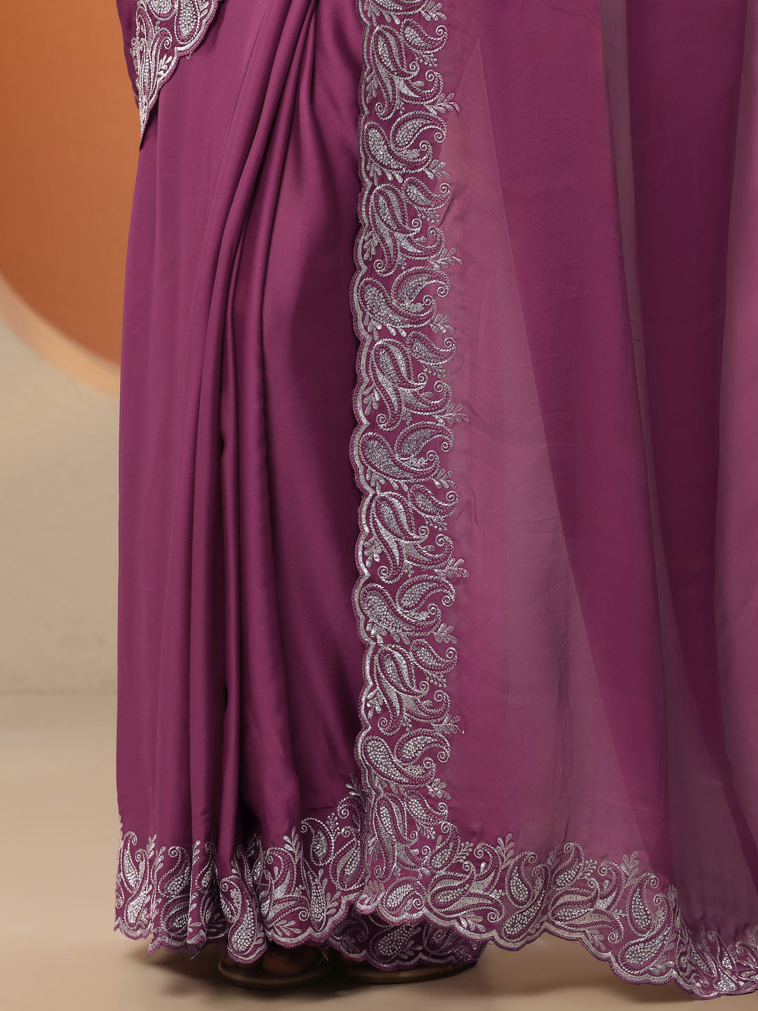 Mauve Solid Satin Saree With Unstitched Blouse Piece