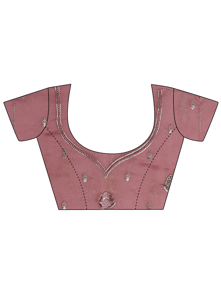 Pink Solid Organza Saree With Unstitched Blouse Piece