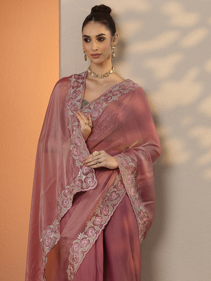 Pink Solid Organza Saree With Unstitched Blouse Piece