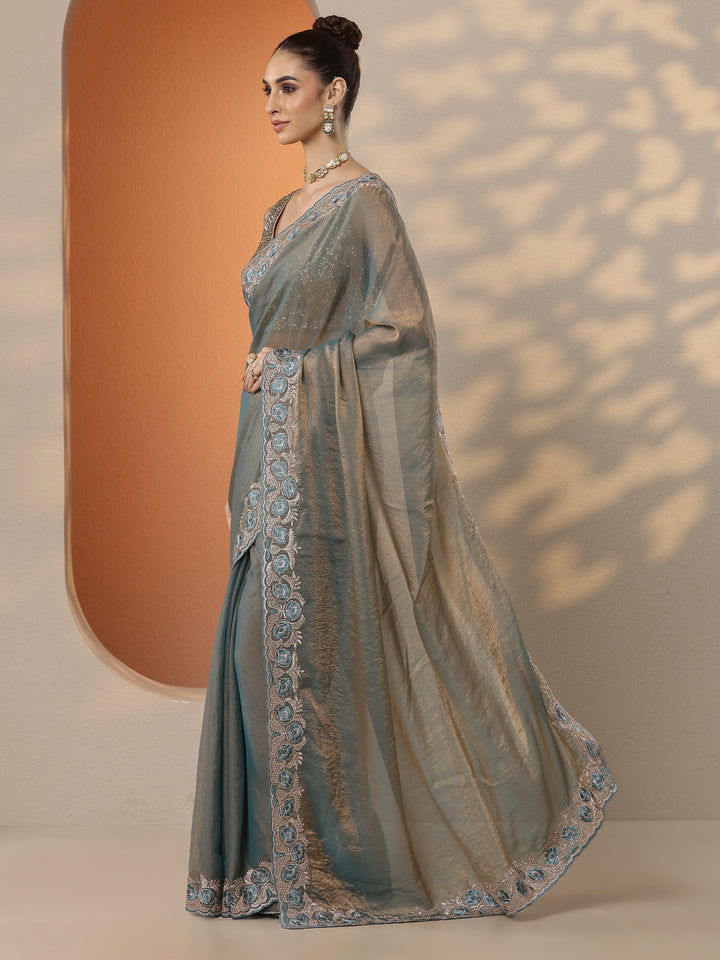 Green Solid Organza Saree With Unstitched Blouse Piece