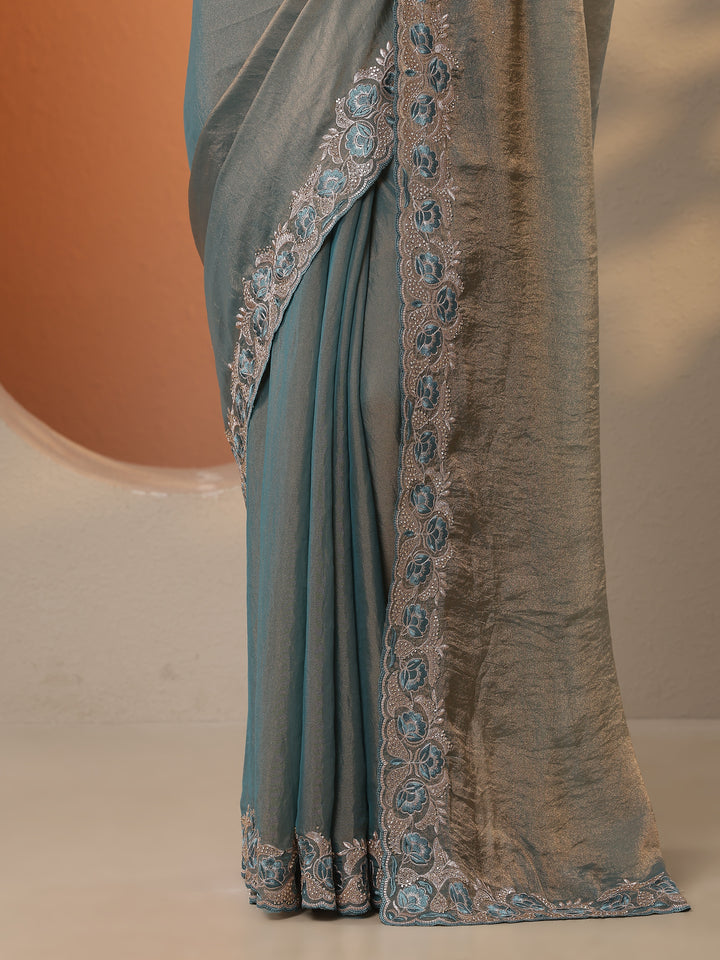 Green Solid Organza Saree With Unstitched Blouse Piece