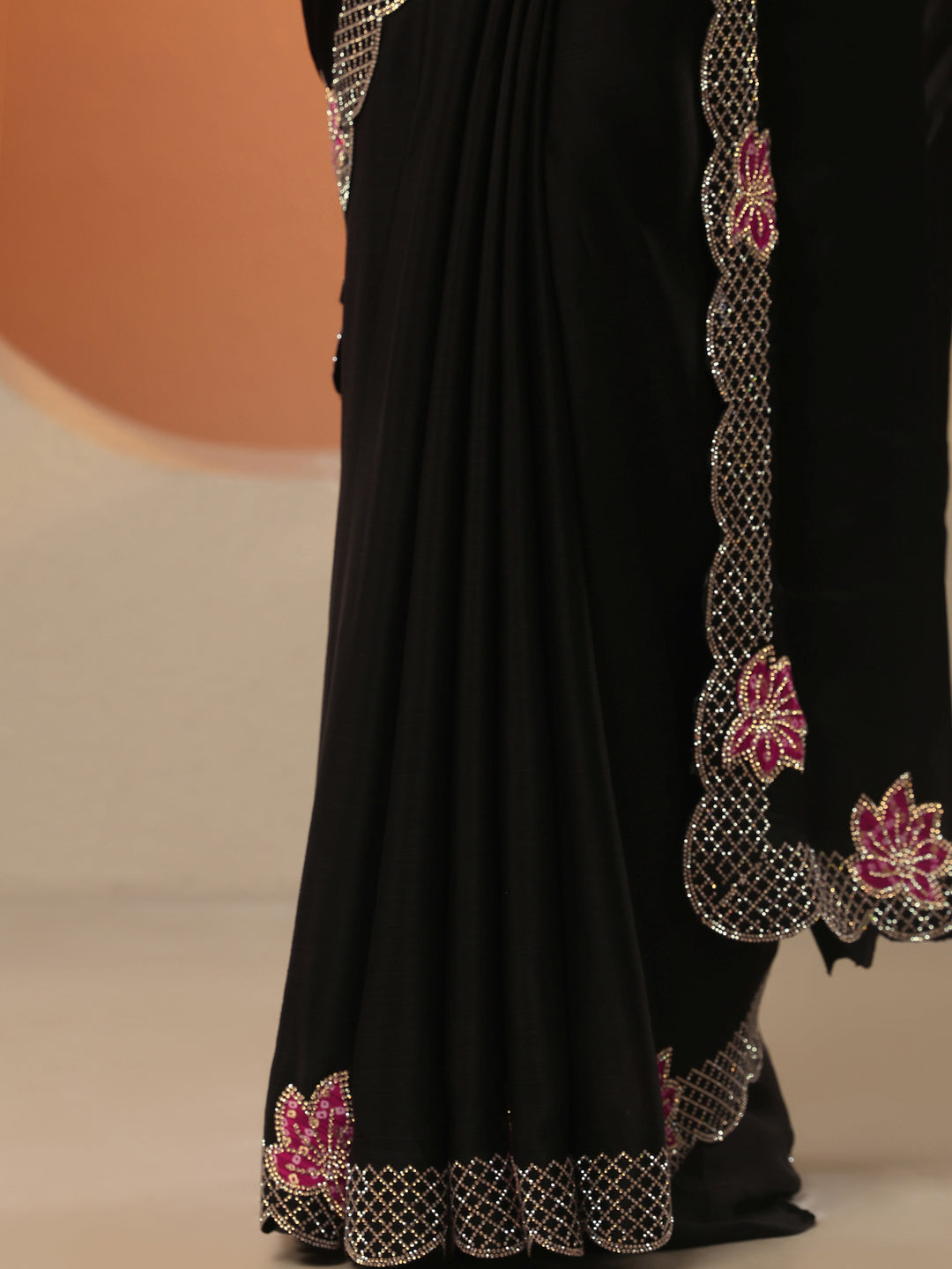 Black Solid Chiffon Saree With Unstitched Blouse Piece