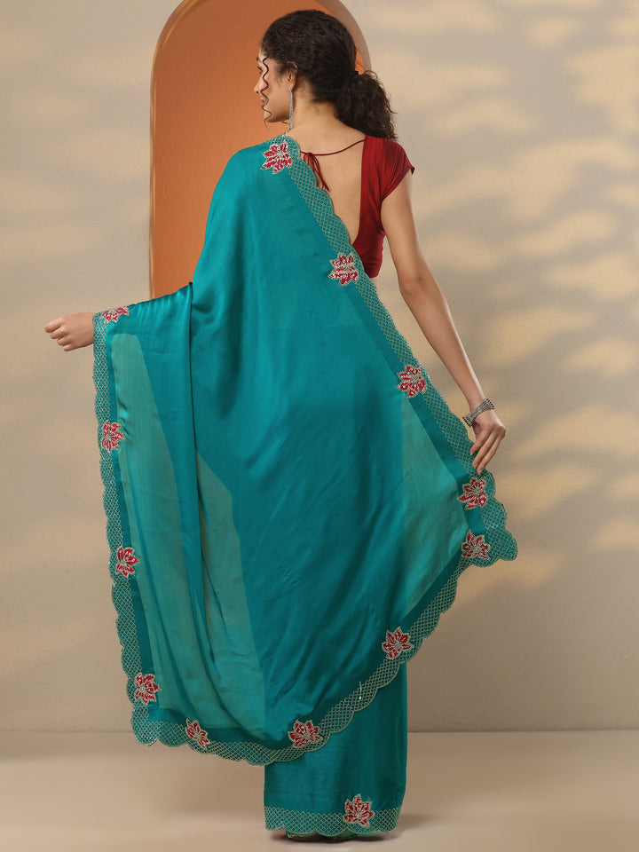 Green Solid Chiffon Saree With Unstitched Blouse Piece