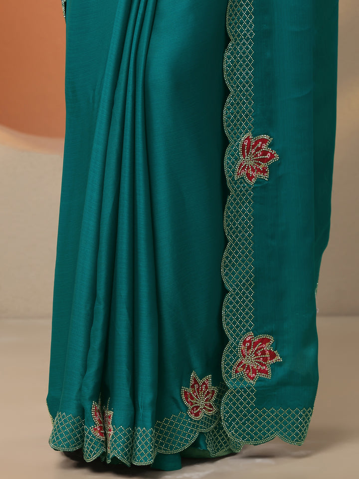 Green Solid Chiffon Saree With Unstitched Blouse Piece