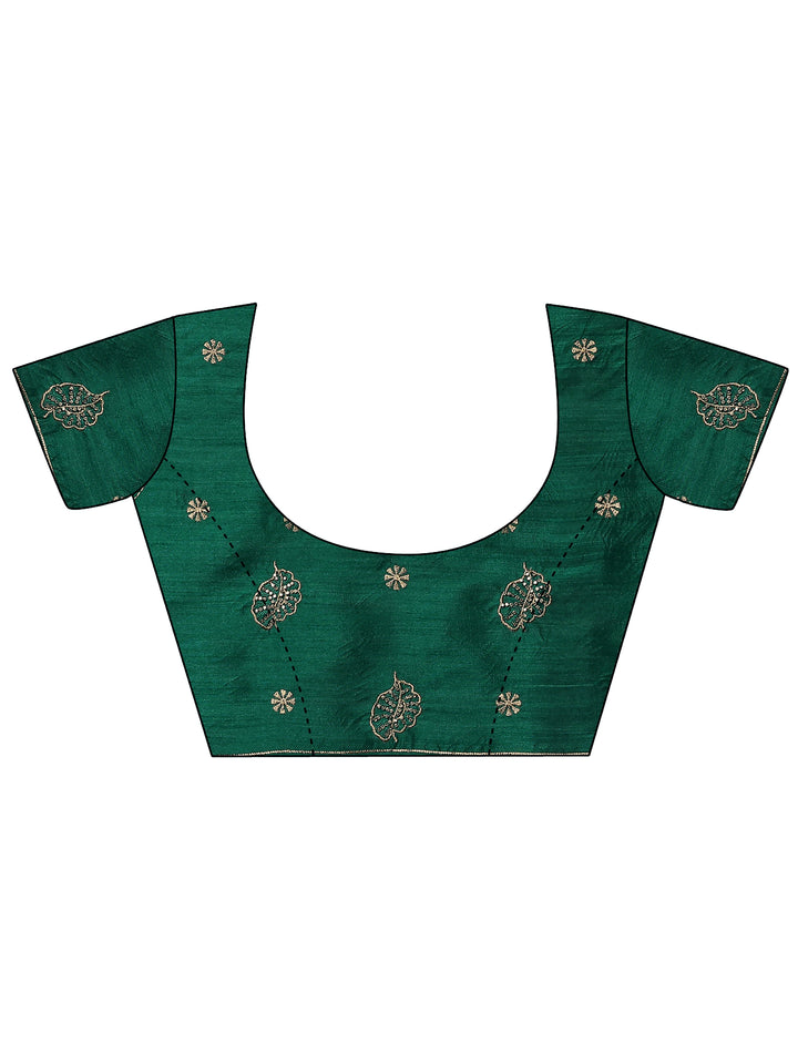 Green Embellished Chiffon Saree With Unstitched Blouse Piece