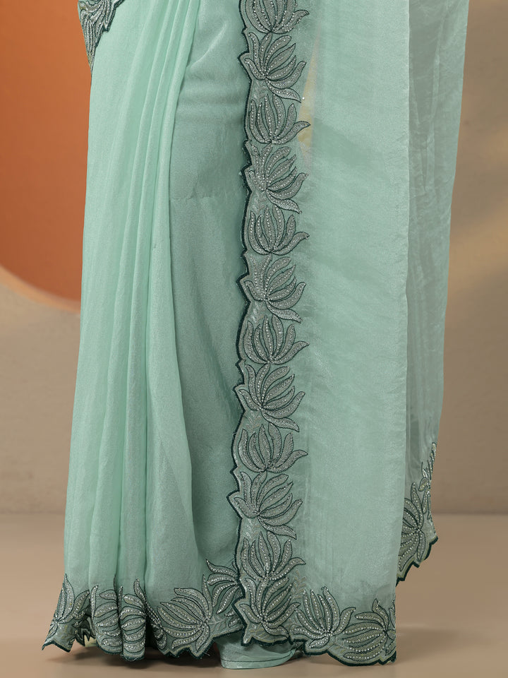 Green Solid Organza Saree With Unstitched Blouse Piece
