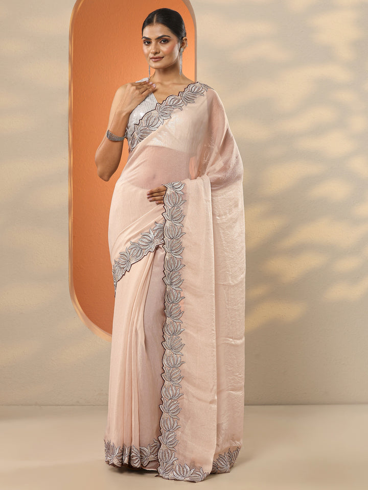 Beige Solid Organza Saree With Unstitched Blouse Piece