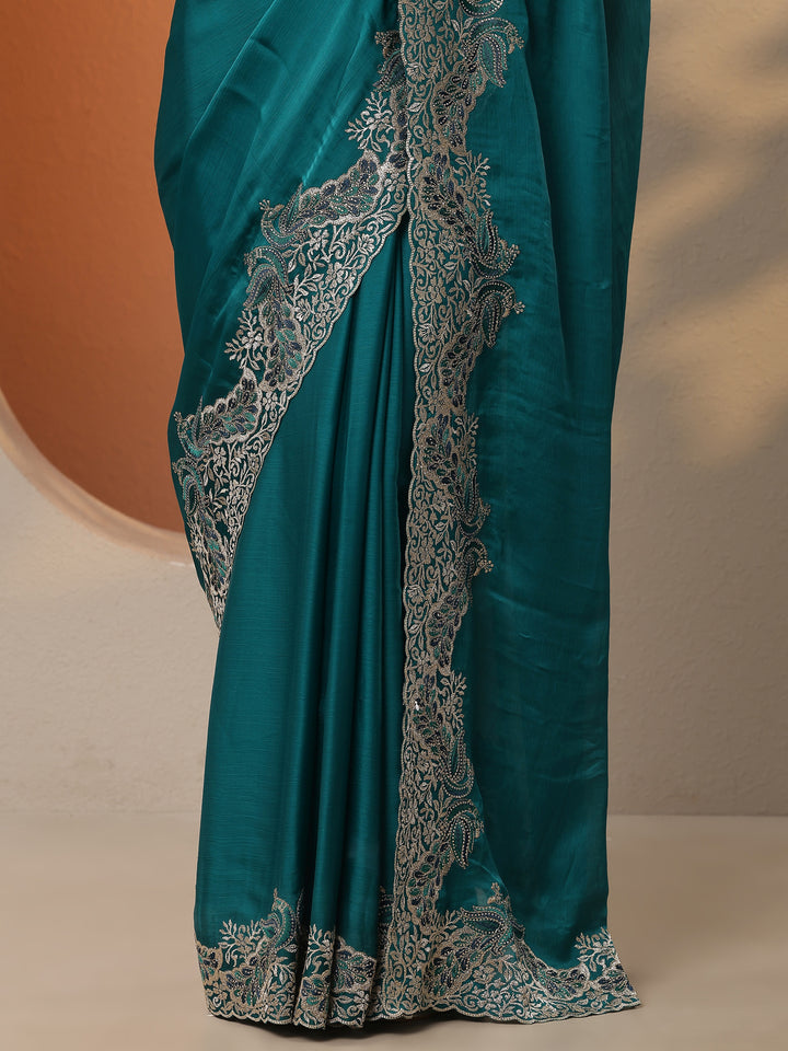 Green Solid Chiffon Saree With Unstitched Blouse Piece
