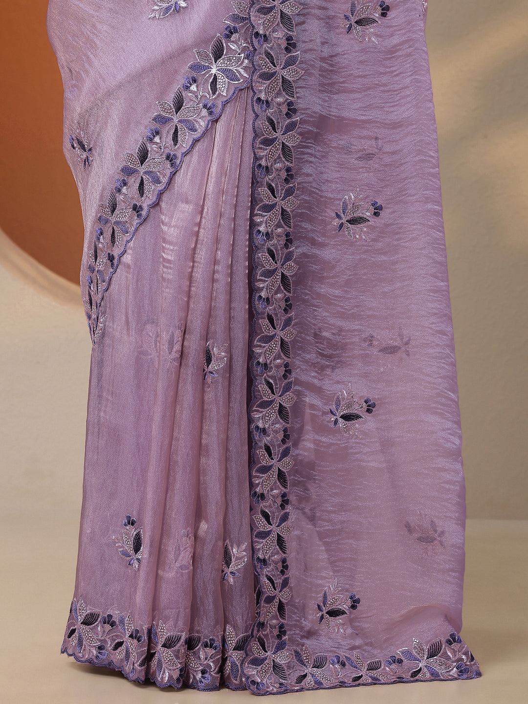 Lavender Embroidered Organza Saree With Unstitched Blouse Piece