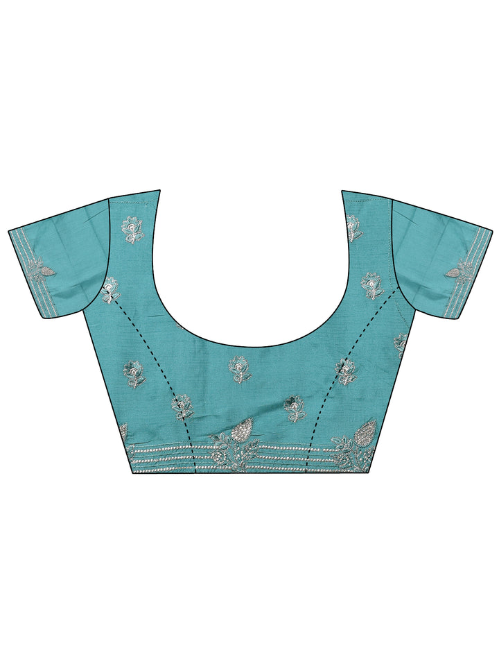 Blue Embellished Organza Saree With Unstitched Blouse Piece