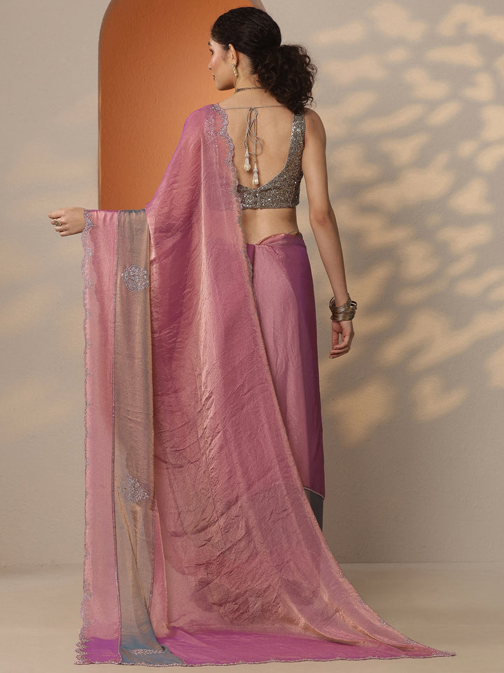 Multi Embellished Silk Blend Saree With Unstitched Blouse Piece