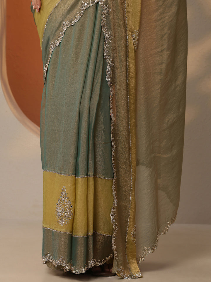 Multi Embellished Silk Blend Saree With Unstitched Blouse Piece