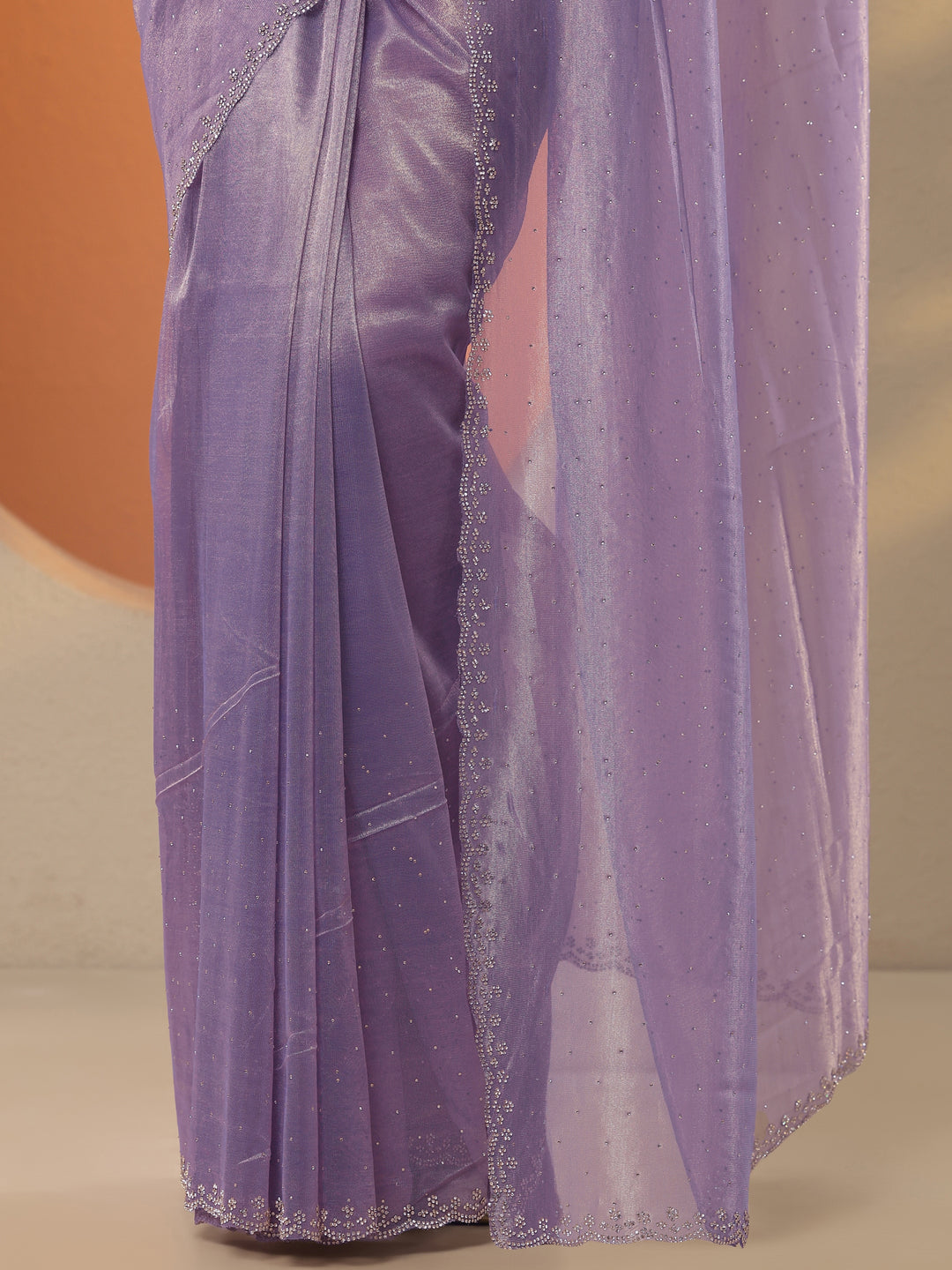 Lavender Embellished Nylon Saree With Unstitched Blouse Piece