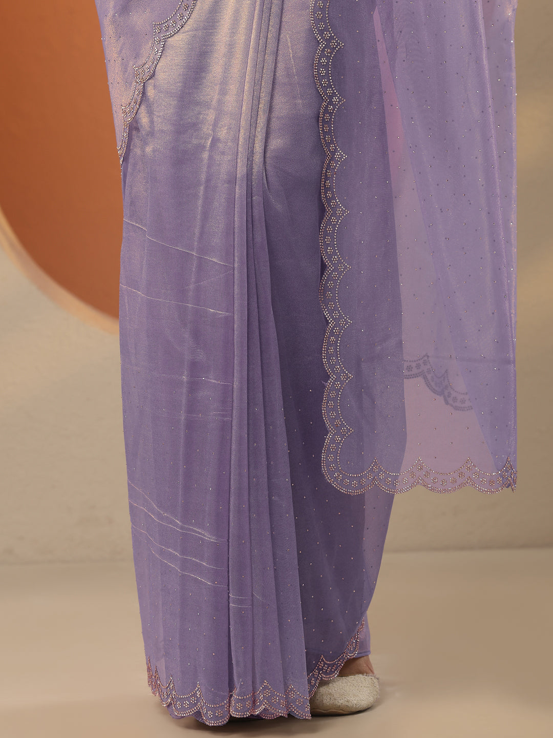 Lavender Embellished Nylon Saree With Unstitched Blouse Piece