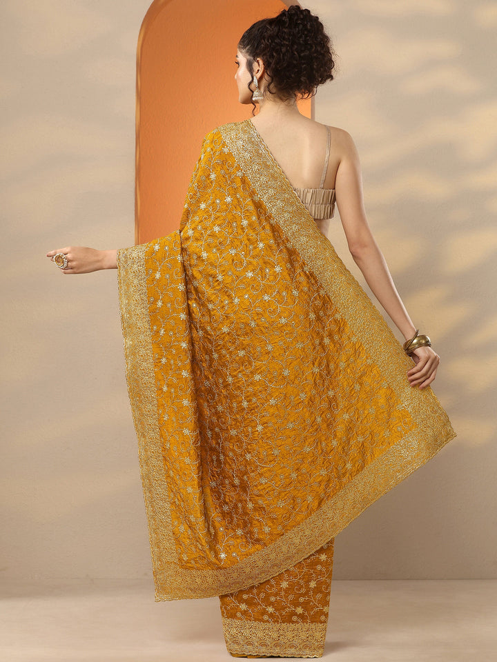 Mustard  Embellished Silk Blend Saree With Unstitched Blouse Piece