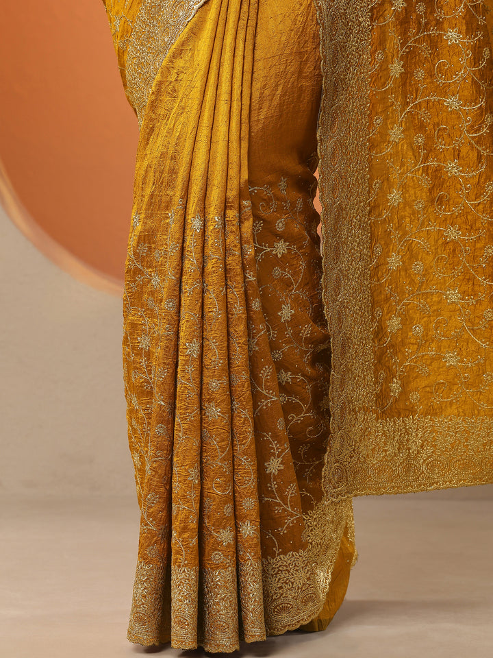 Mustard  Embellished Silk Blend Saree With Unstitched Blouse Piece