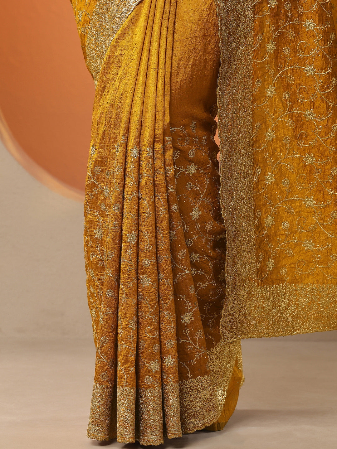 Mustard  Embellished Silk Blend Saree With Unstitched Blouse Piece